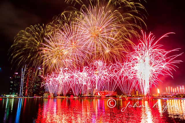 Fireworks on Singapore 50th National Day Golden  Jubilee Celebration